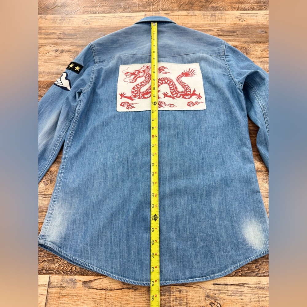Men's Autark Long Sleeve Denim Like Button Shirt, Assorted Patches, Size Small - Picture 15 of 16